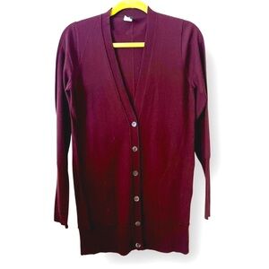 J. Crew‎ 100% Merino Wool Button Front Long Sleeve v-neck maroon cardigan